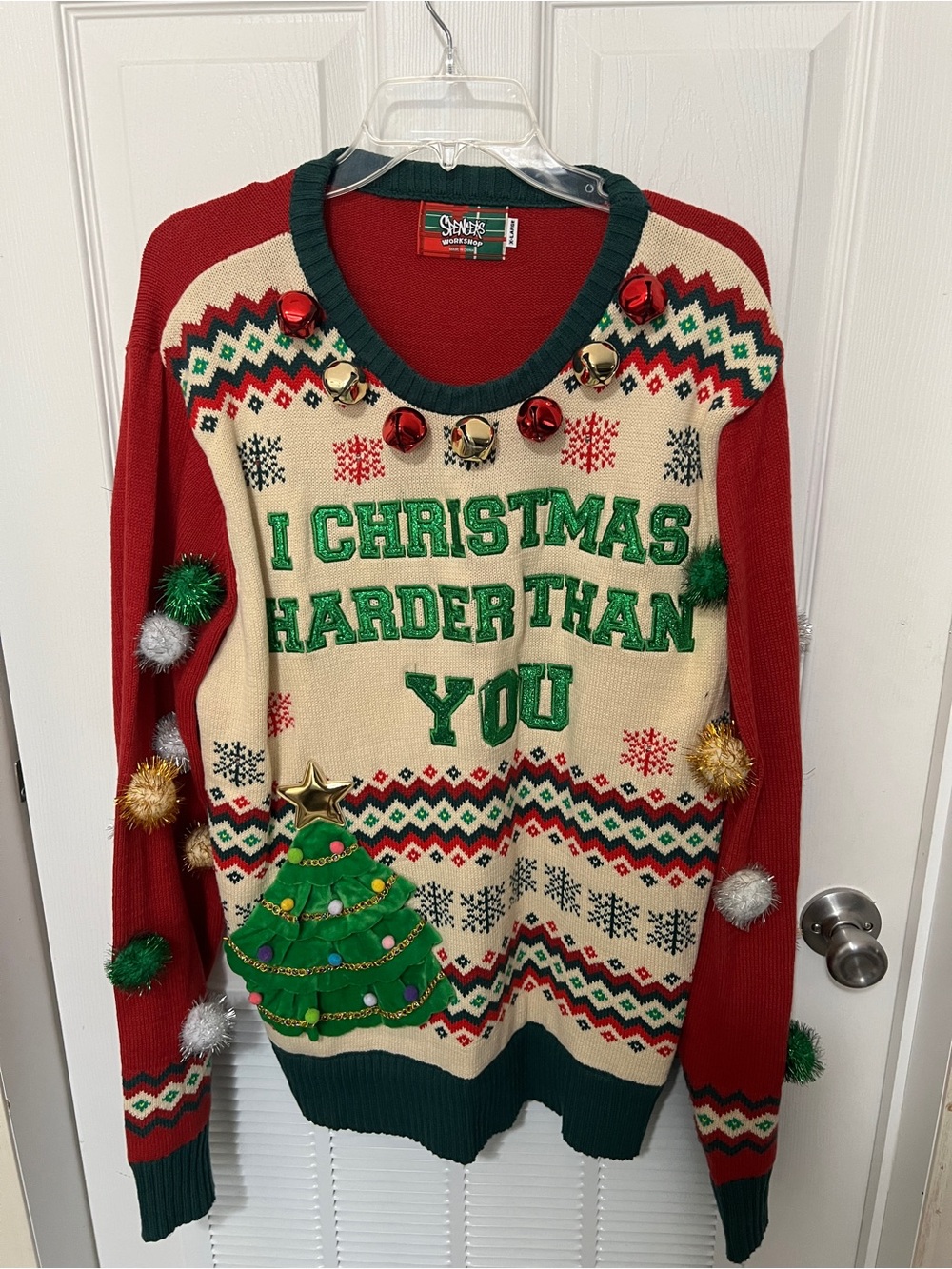 Red & Cream 'I Christmas Harder Than You' Novelty Ugly Christmas Sweater